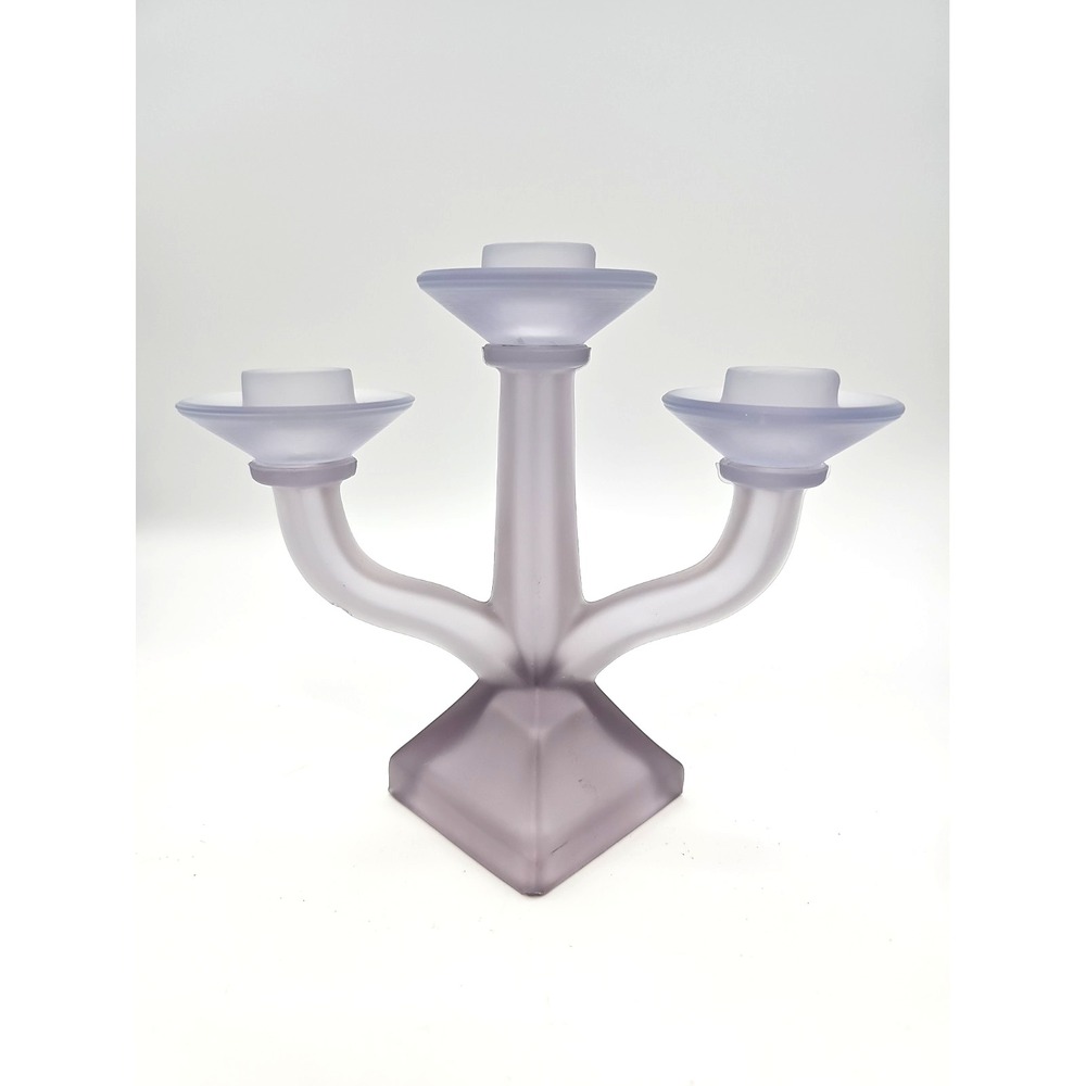 Vintage Lavender Frosted Satin Glass 3-Arm Candelabra Art Deco Style